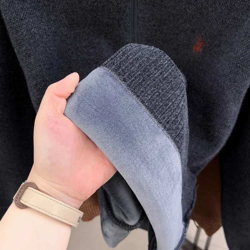 Luxury Thicken Men's New Sweater Autumn Winter Keep Warm Embroidery Zipper Fashion Design High Quality Knit Leisure Men Clothing