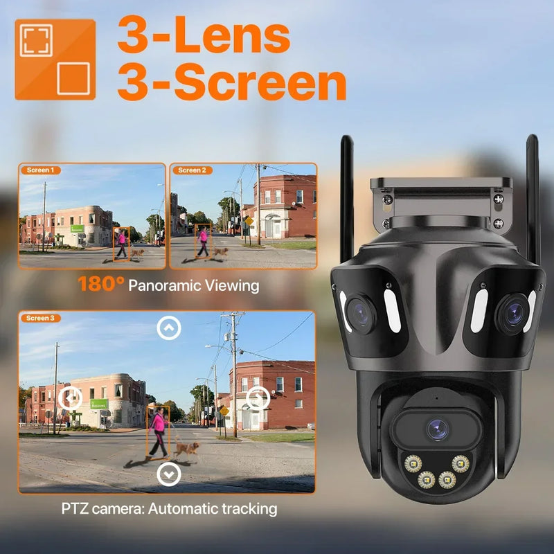 3-Lens 3-Screen 4K HD WIFI IP Camera 2-Lens 2-Screen PTZ Camera Ai Human Detection IP66 Waterproof CCTV Video Surveillance iCsee