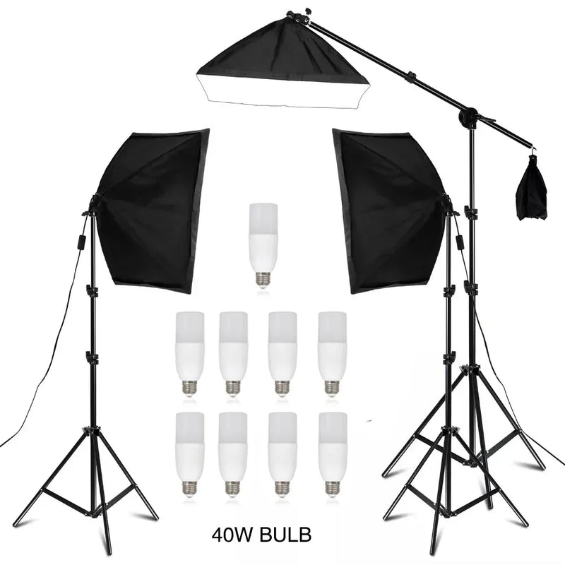 SH Photography Softbox Light Kit Four Lamp Holders Continuous Light System With E27 Photographic Bulb Accessories Photo Studio