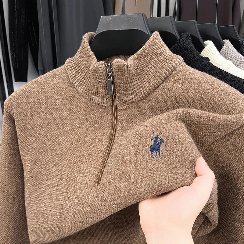 Luxury Thicken Men's New Sweater Autumn Winter Keep Warm Embroidery Zipper Fashion Design High Quality Knit Leisure Men Clothing