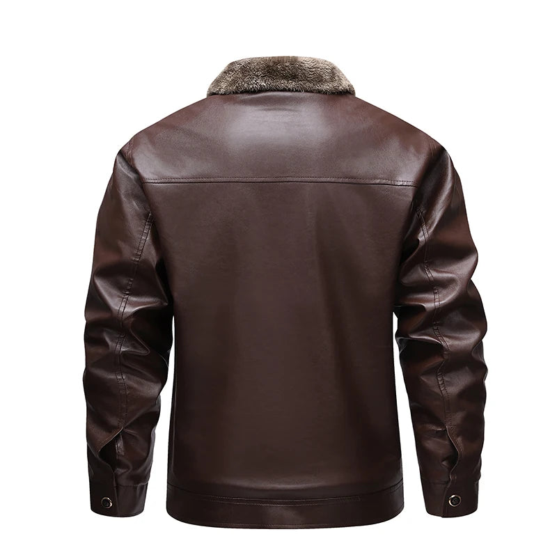 Winter Fleece-lined Leather Jacket Men 2025 New Coat Men's Top Windproof Leisure Mens Streetwear Zipper Retro Moto Biker Jackets