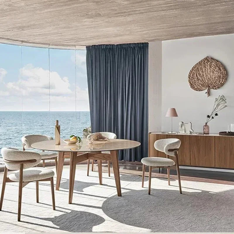 Light Luxury Solid Wood Comfortable Chair Creative Home Office Desk Restaurant Coffee Shop Backrest Fabric Dining Chairs