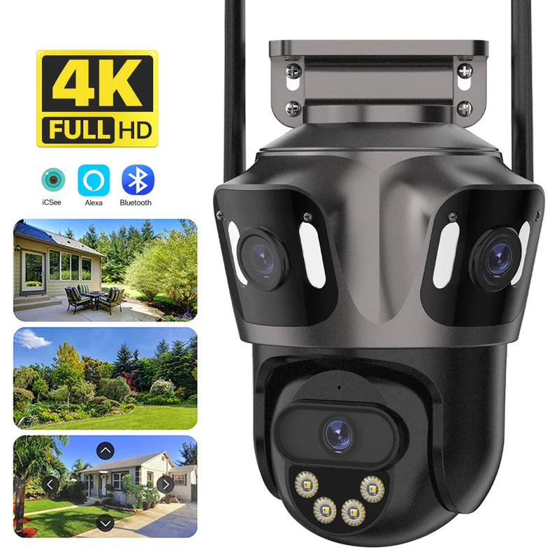 3-Lens 3-Screen 4K HD WIFI IP Camera 2-Lens 2-Screen PTZ Camera Ai Human Detection IP66 Waterproof CCTV Video Surveillance iCsee