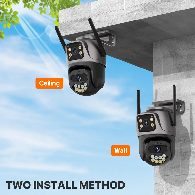 WONSDAR WIFI IP Camera Outdoor Dual Lens Security Camera 4MP Ai Human Detection Security Protection Waterproof Camera PTZ iCsee